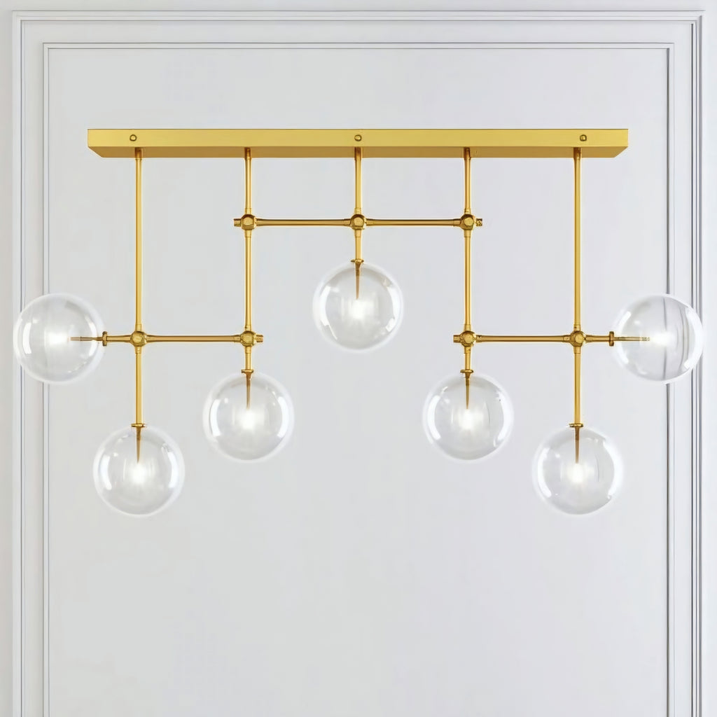 Glass Globe Linear Chandelier – Gold