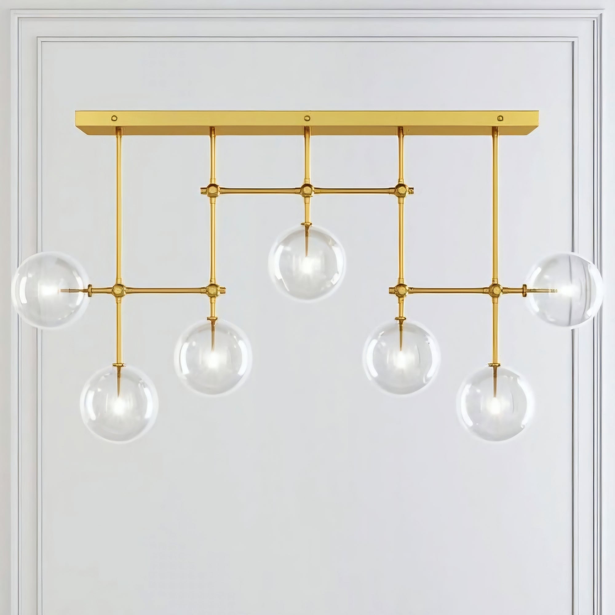 Glass Globe Linear Chandelier – Gold