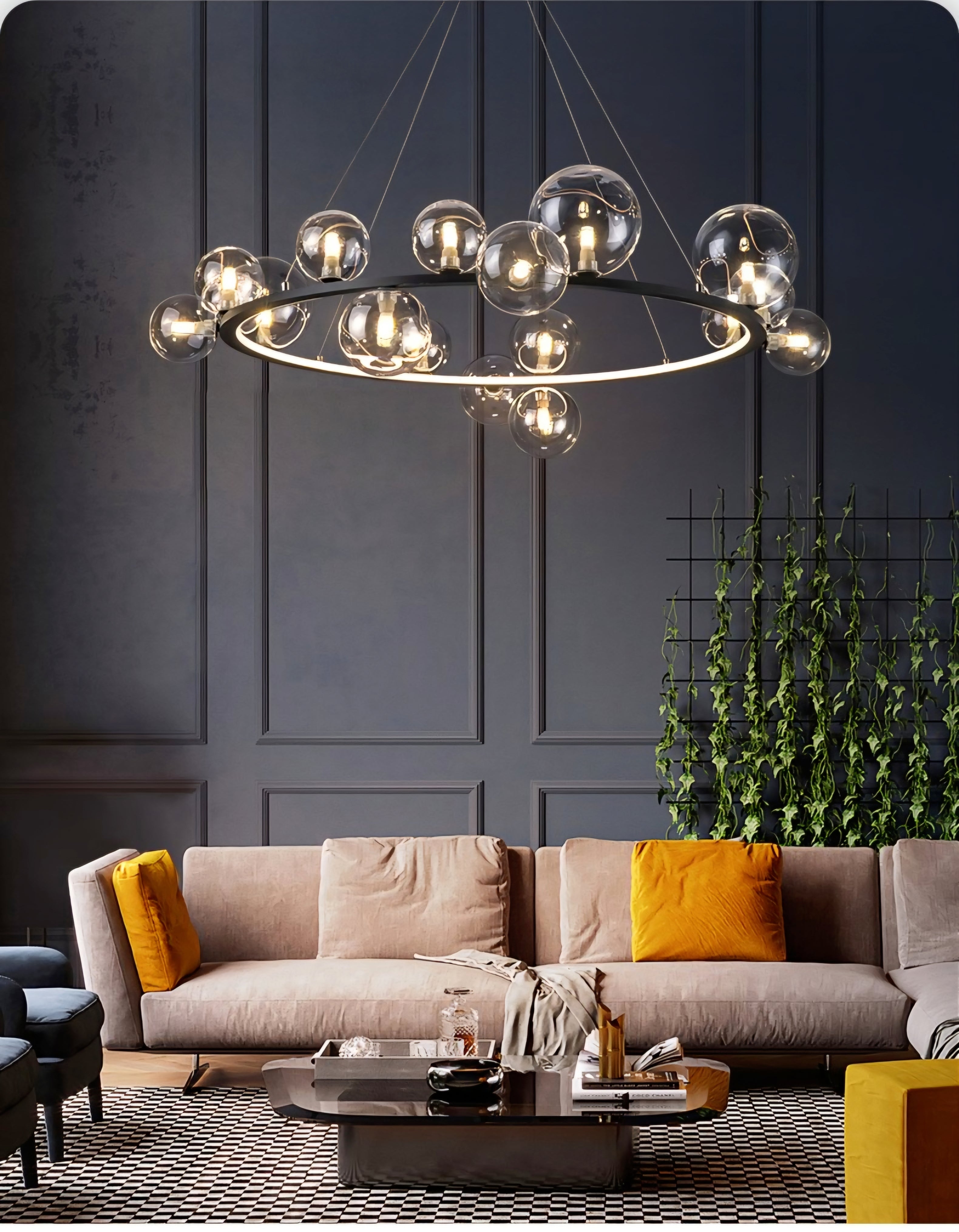 Zenta Series Circular Glass Bubble Chandelier – (24 Glass | 800mm | G9 Bulb)
