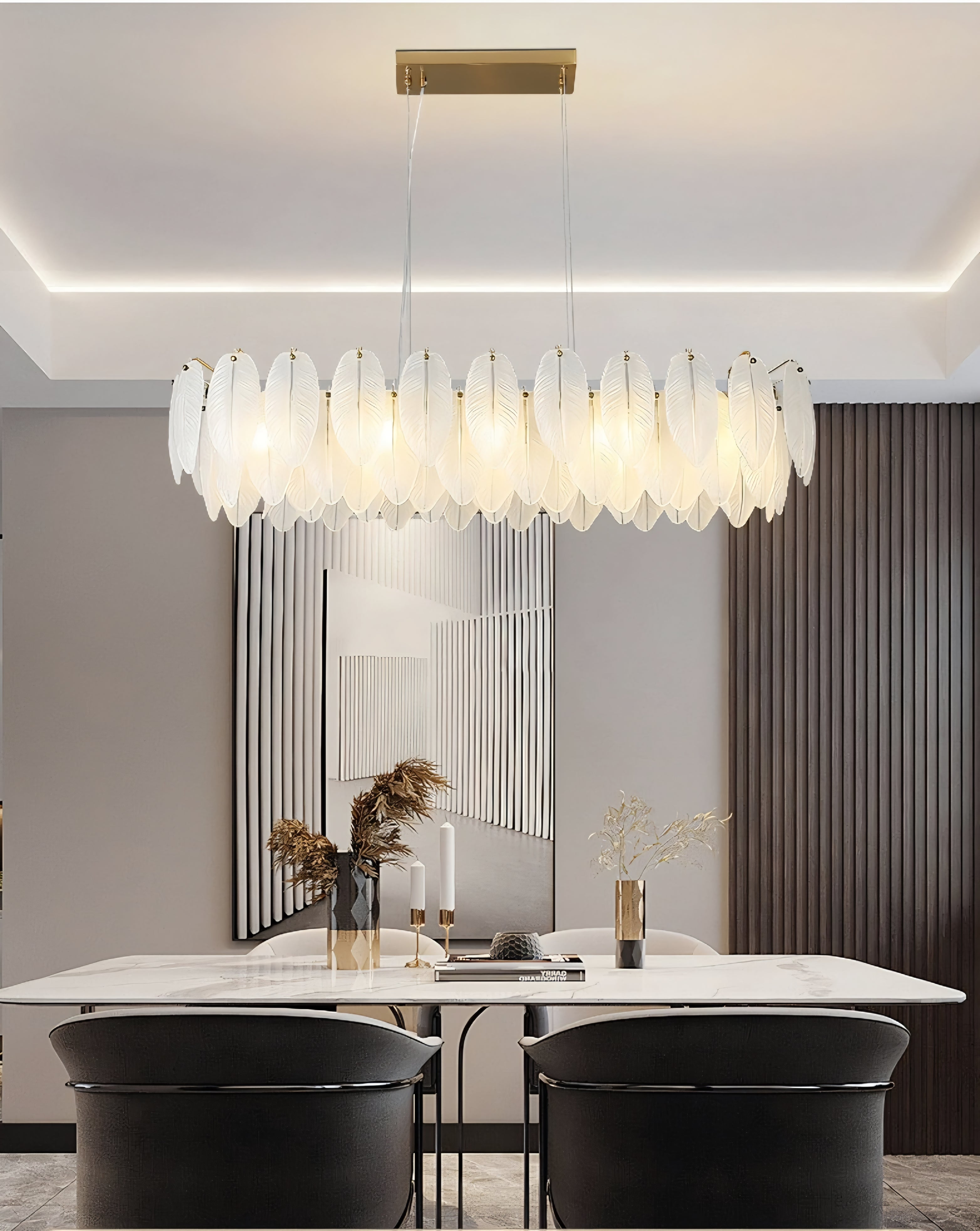 Luxury Glass Feather Horizontal Chandelier - L800mm
