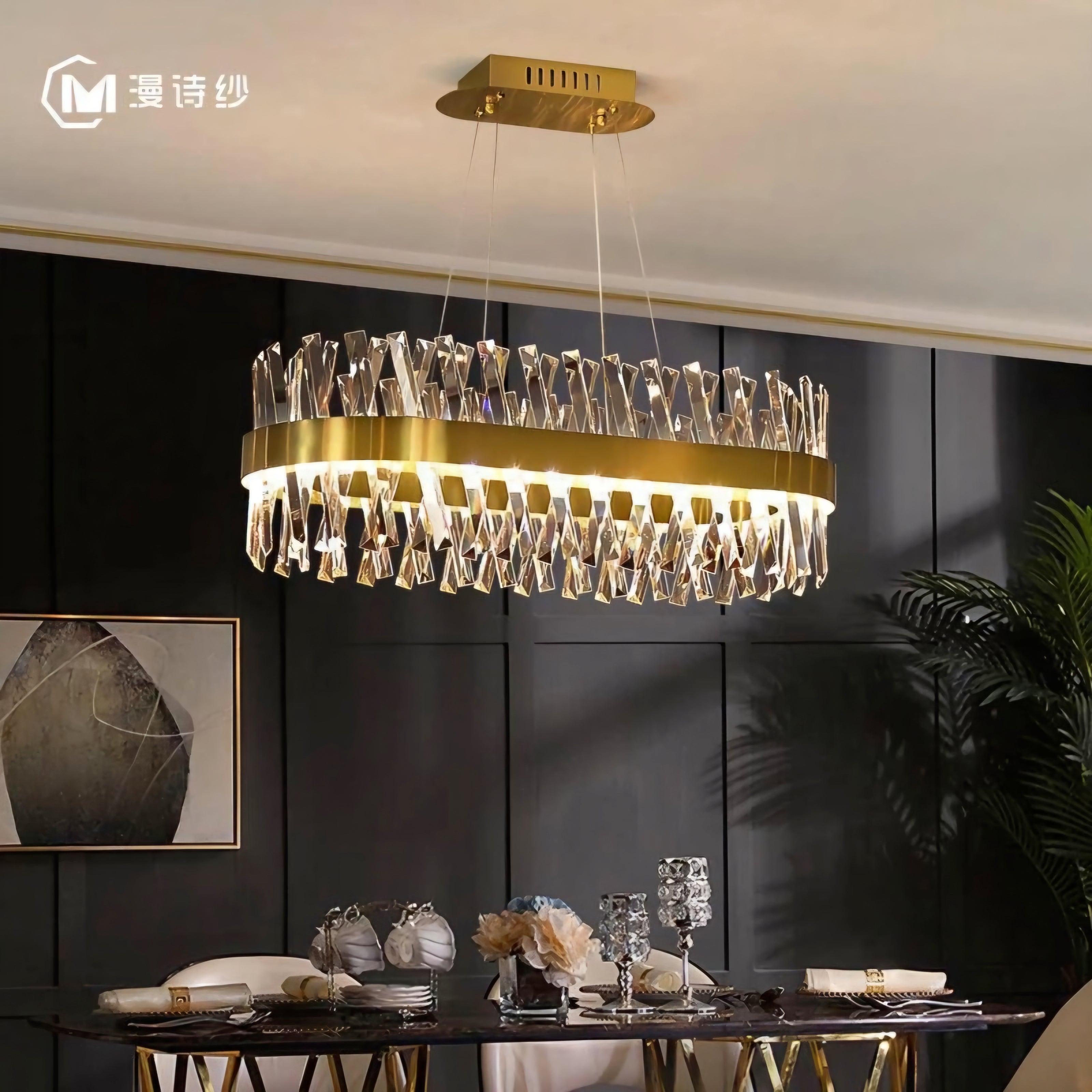 Gold Crystal Prism Horizontal Chandelier – L800mm