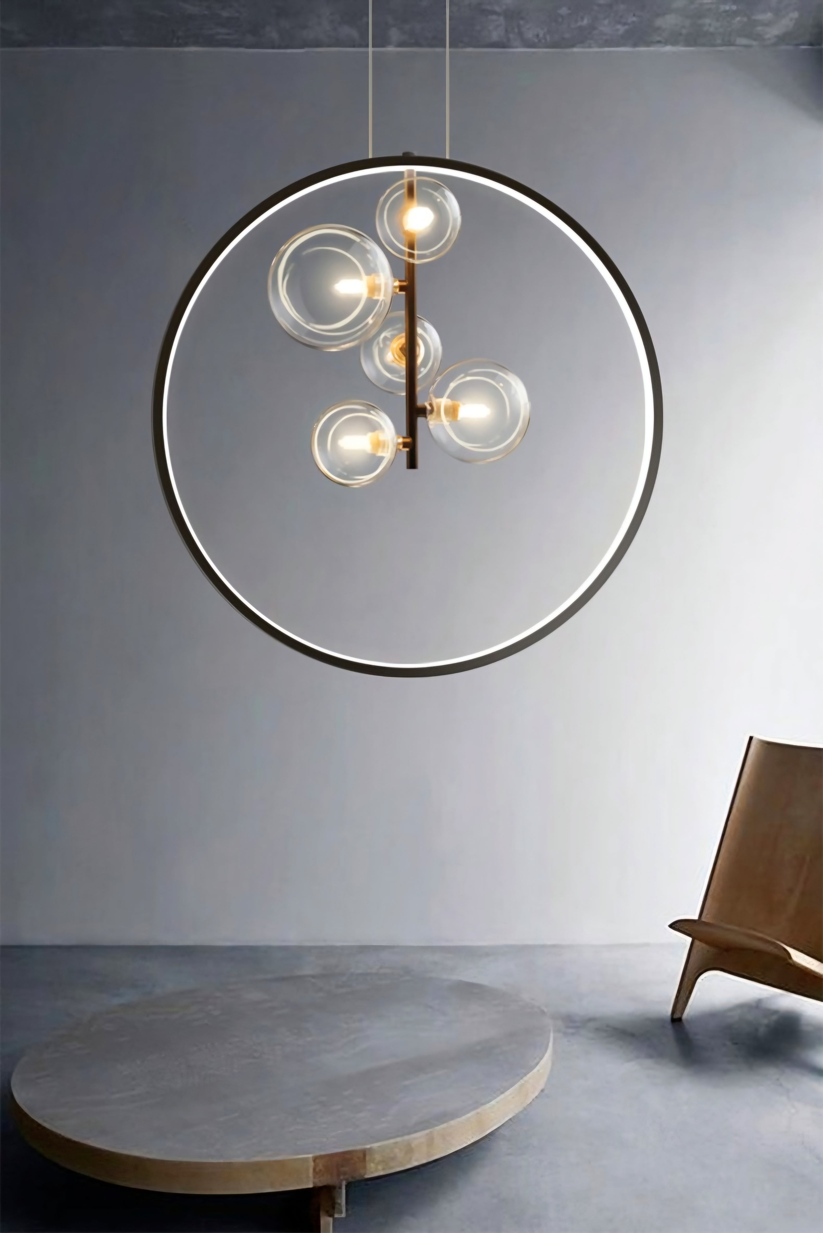 Zenta Series Black Pendant Light – Minimalist Glass (5 Glass | LED + G9 Bulb)
