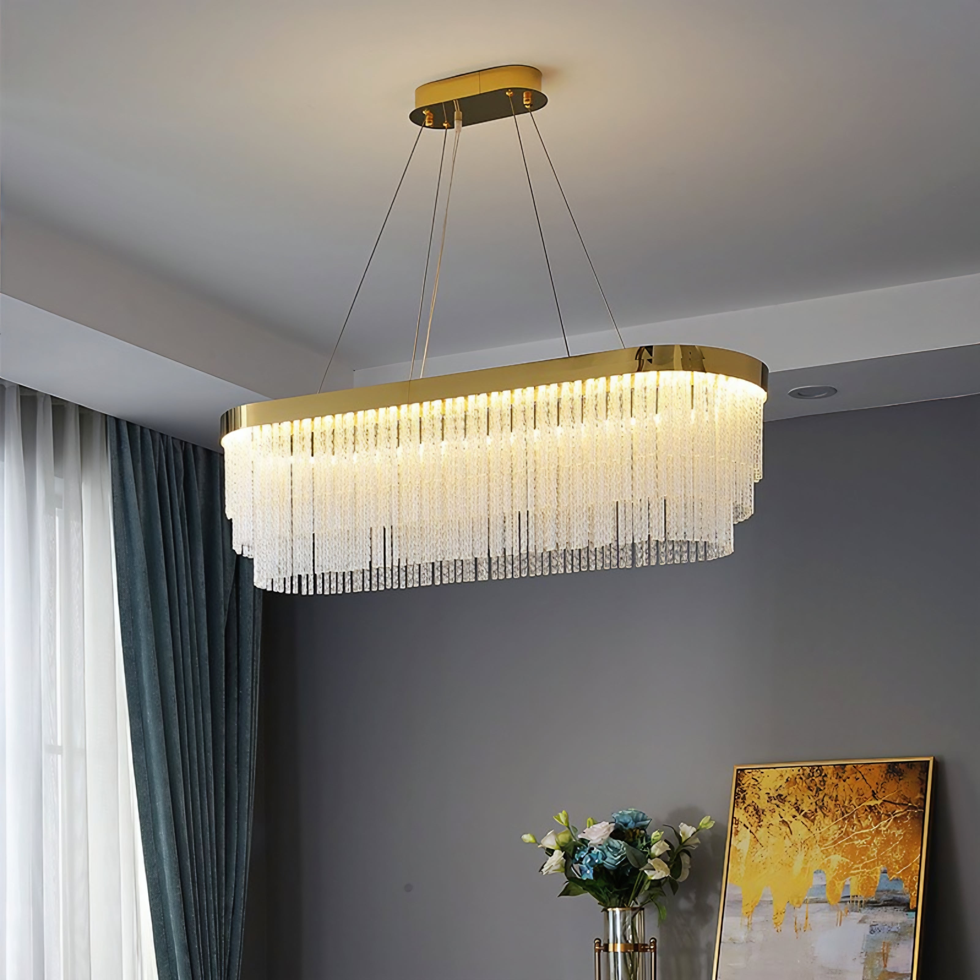 Nordic Horizontal Raindrop Crystal Chandelier – L800mm