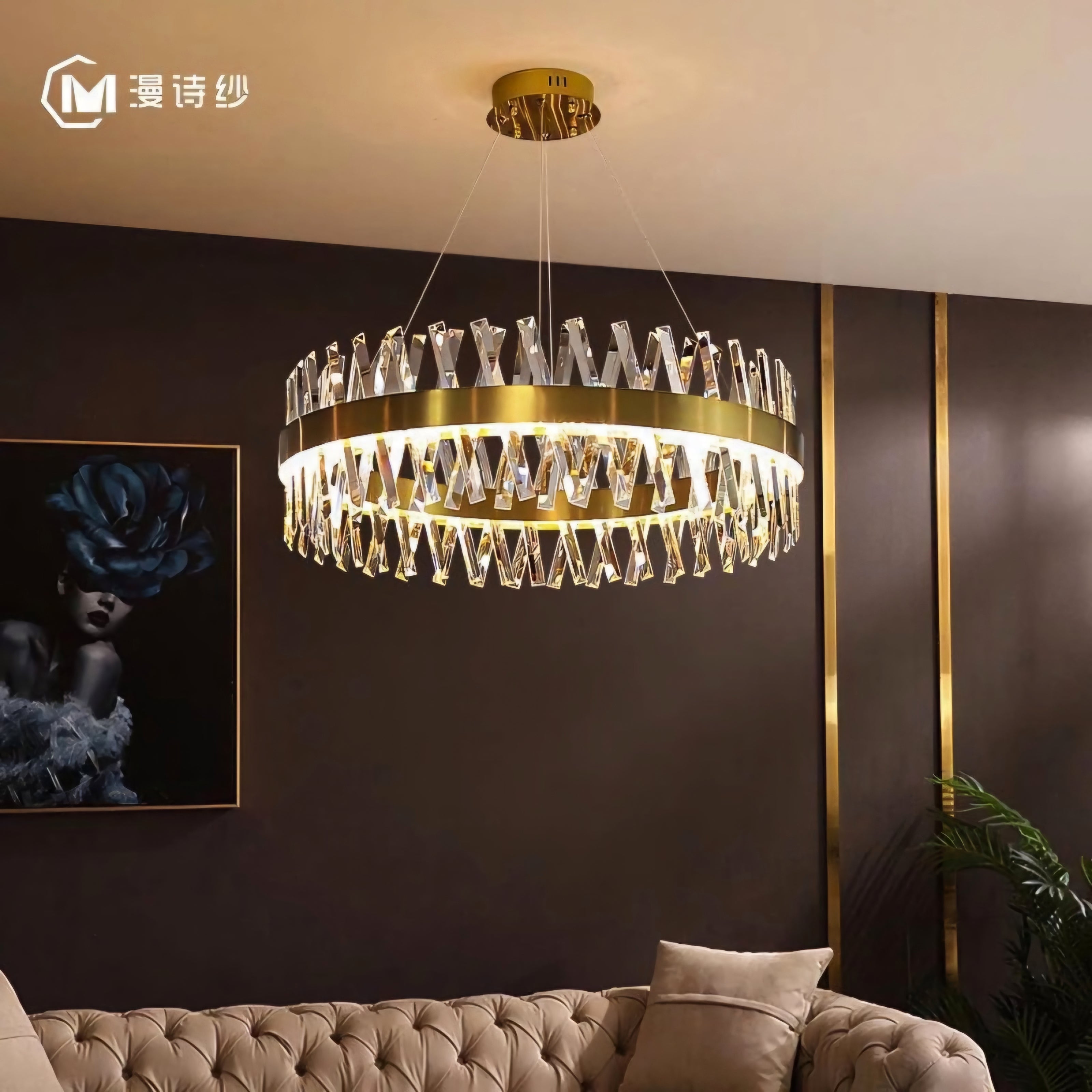 Gold Crystal Prism Round Chandelier – D800mm