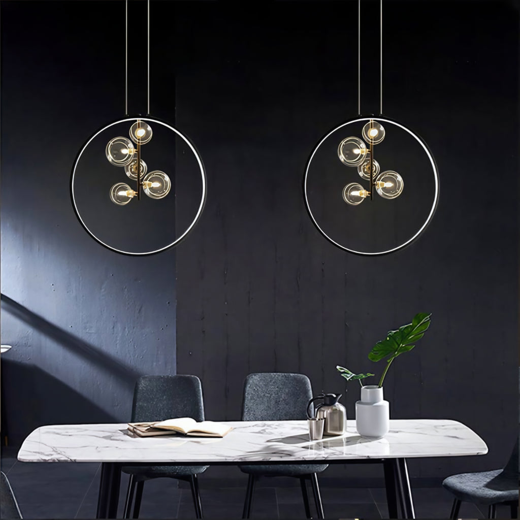 Zenta Series Black Pendant Light – Minimalist Glass (5 Glass | LED + G9 Bulb)