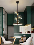 Zenta Series Modern Hanging Bubble Round Chandelier – (5 Glass | LED + G9 Bulb)