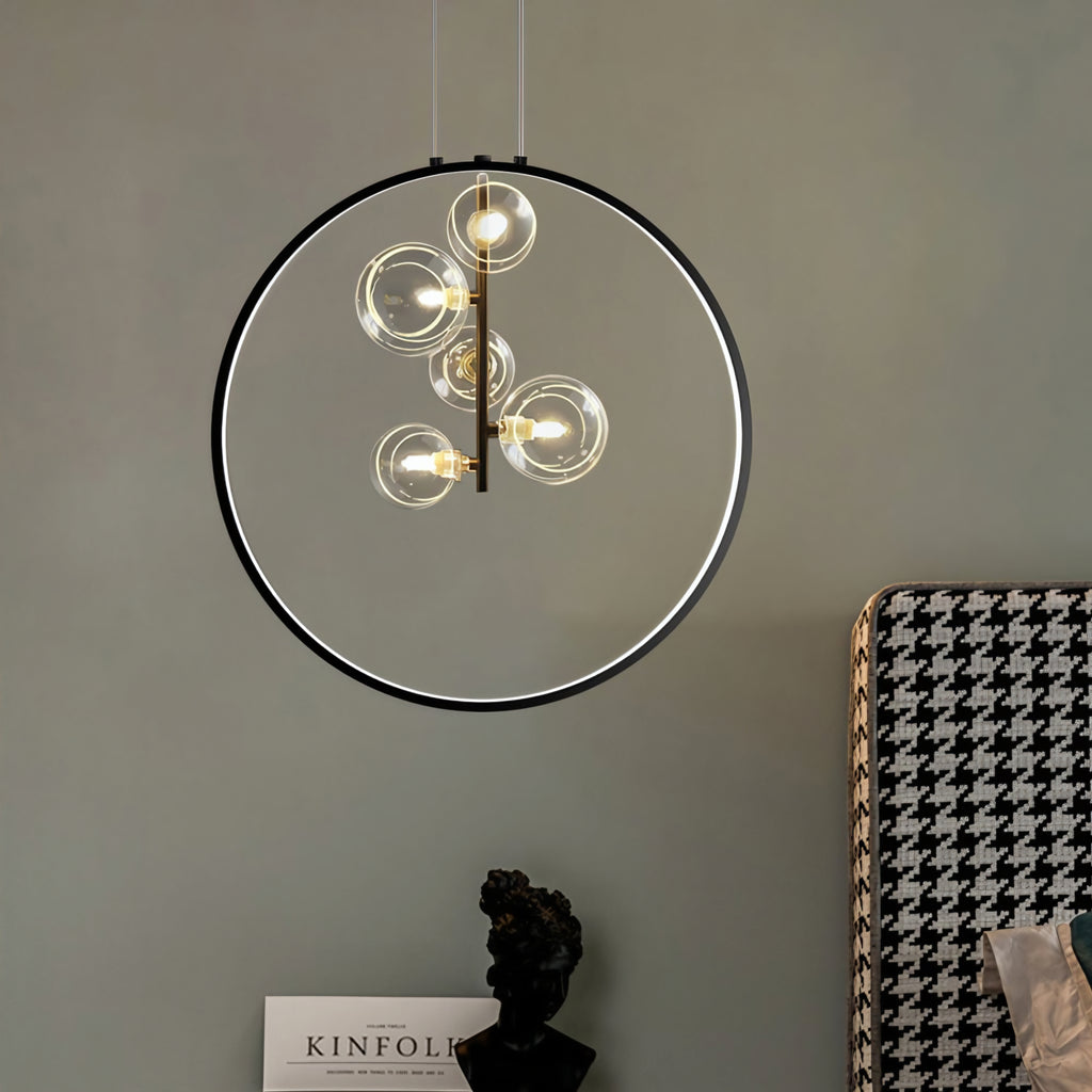 Zenta Series Black Pendant Light – Minimalist Glass (5 Glass | LED + G9 Bulb)