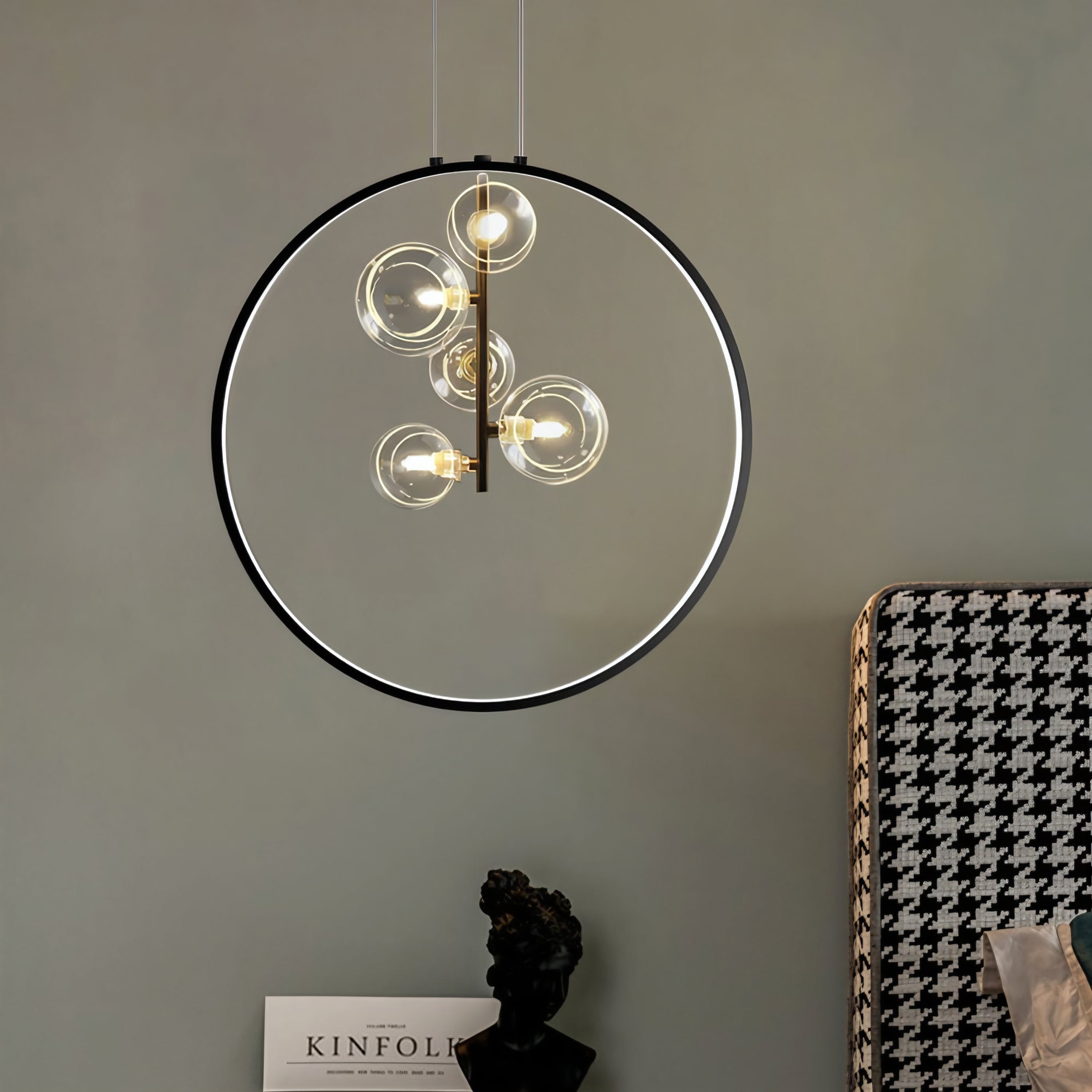 Zenta Series Black Pendant Light – Minimalist Glass (5 Glass | LED + G9 Bulb)