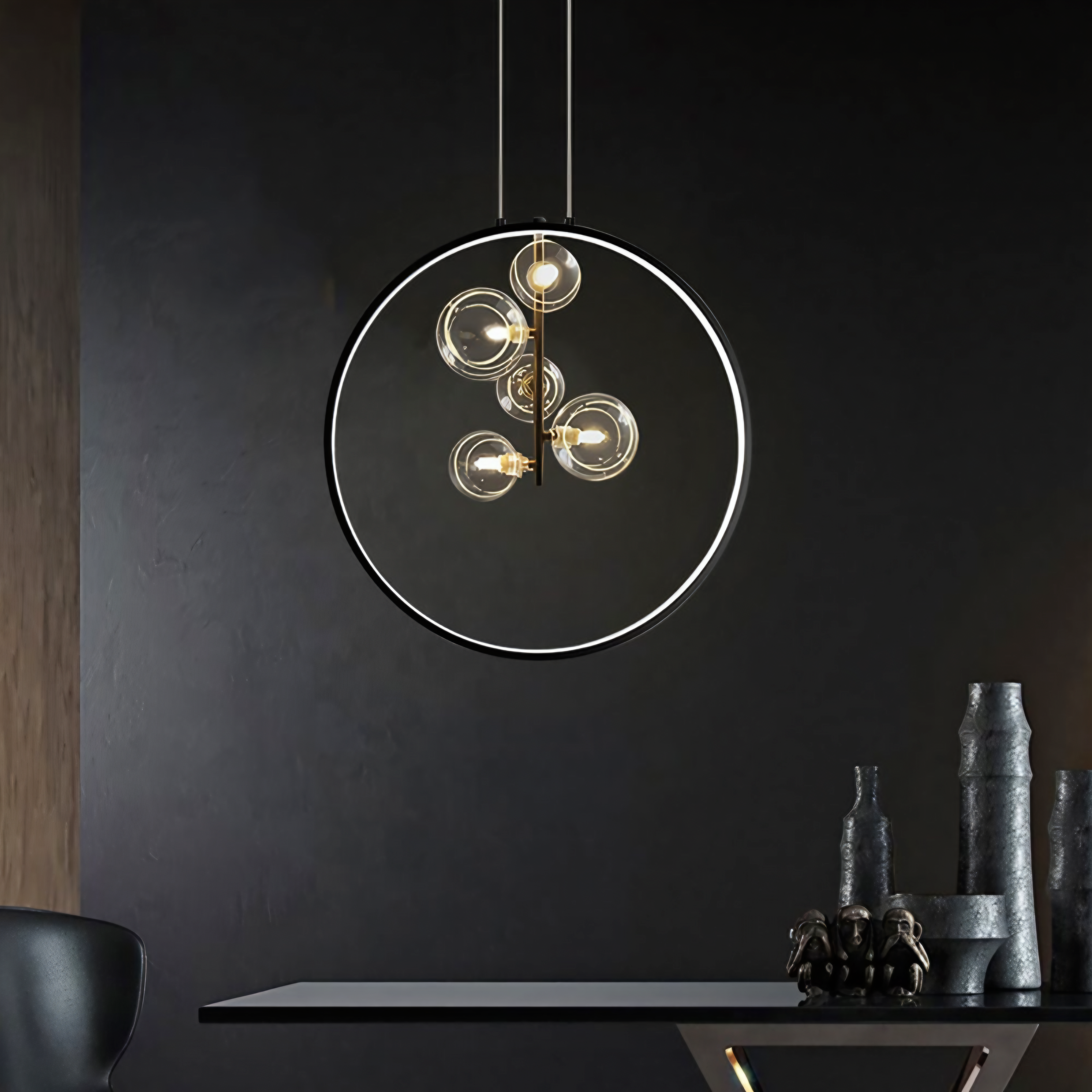 Zenta Series Black Pendant Light – Minimalist Glass (5 Glass | LED + G9 Bulb)