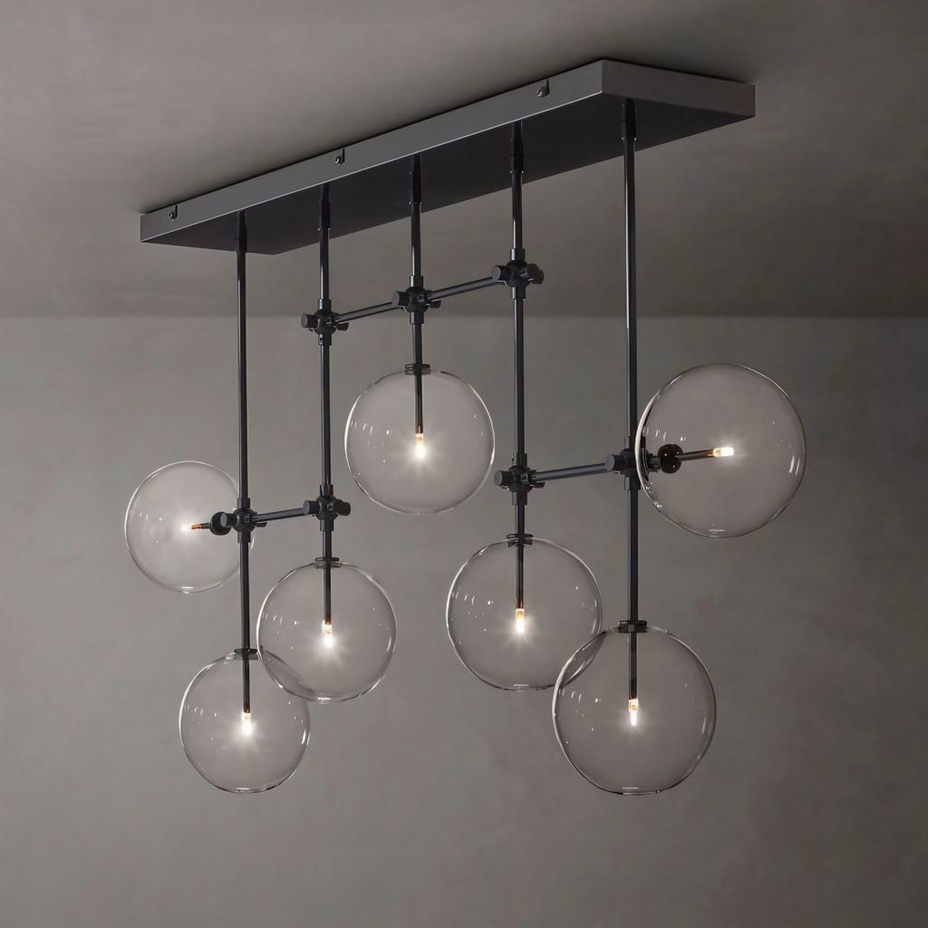 Glass Globe Linear Chandelier – Black