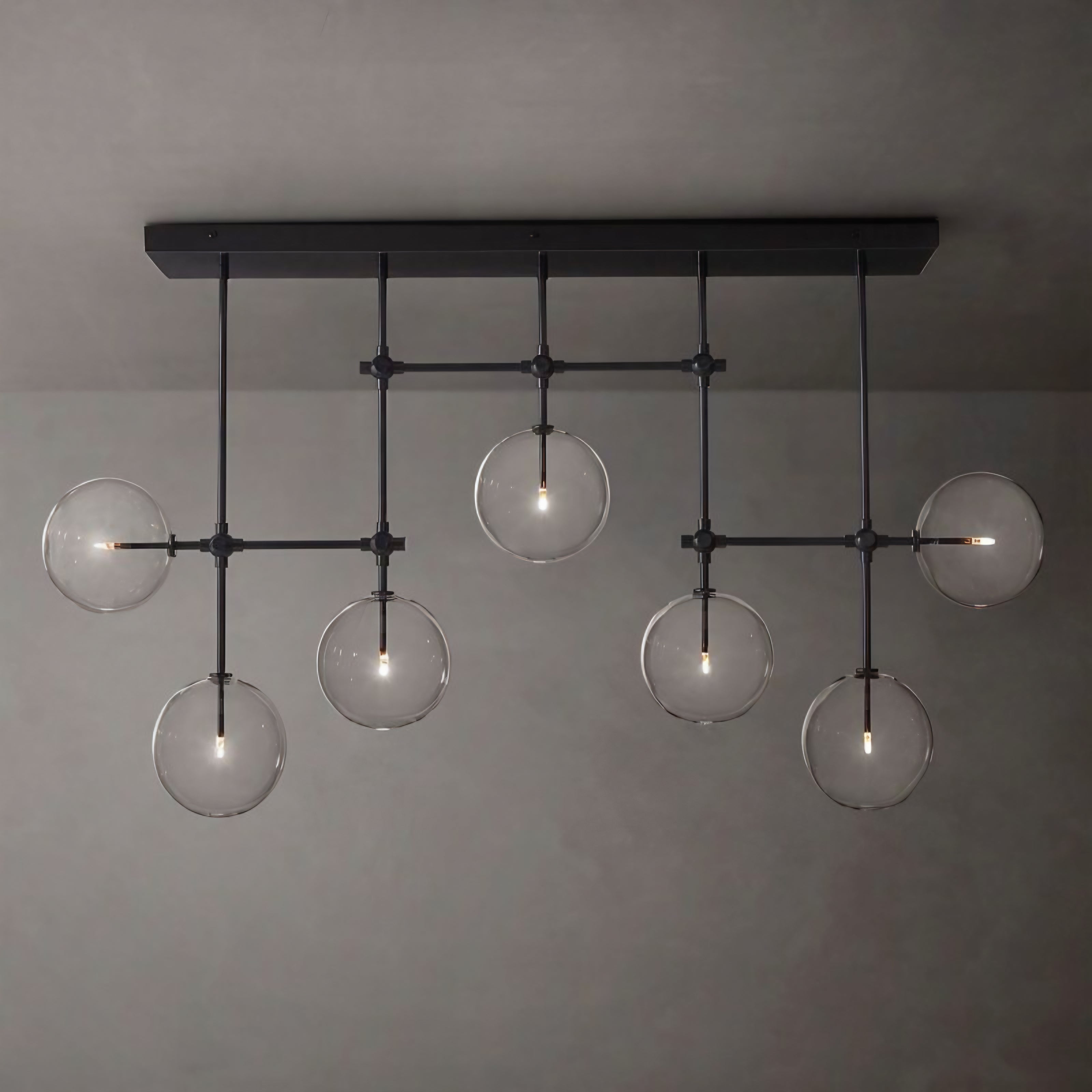 Glass Globe Linear Chandelier – Black