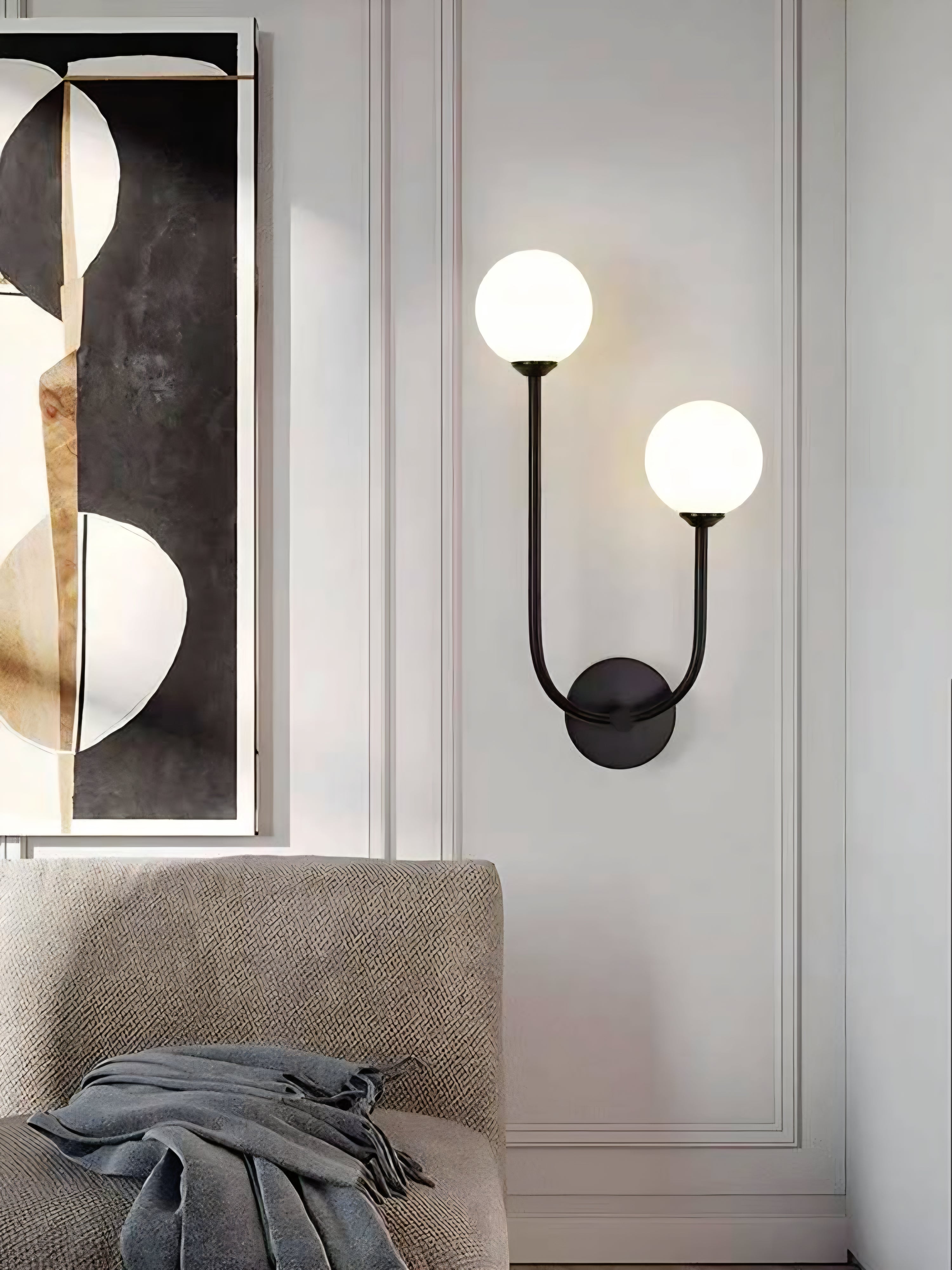 Modern Black & White Double Globe Wall Sconce