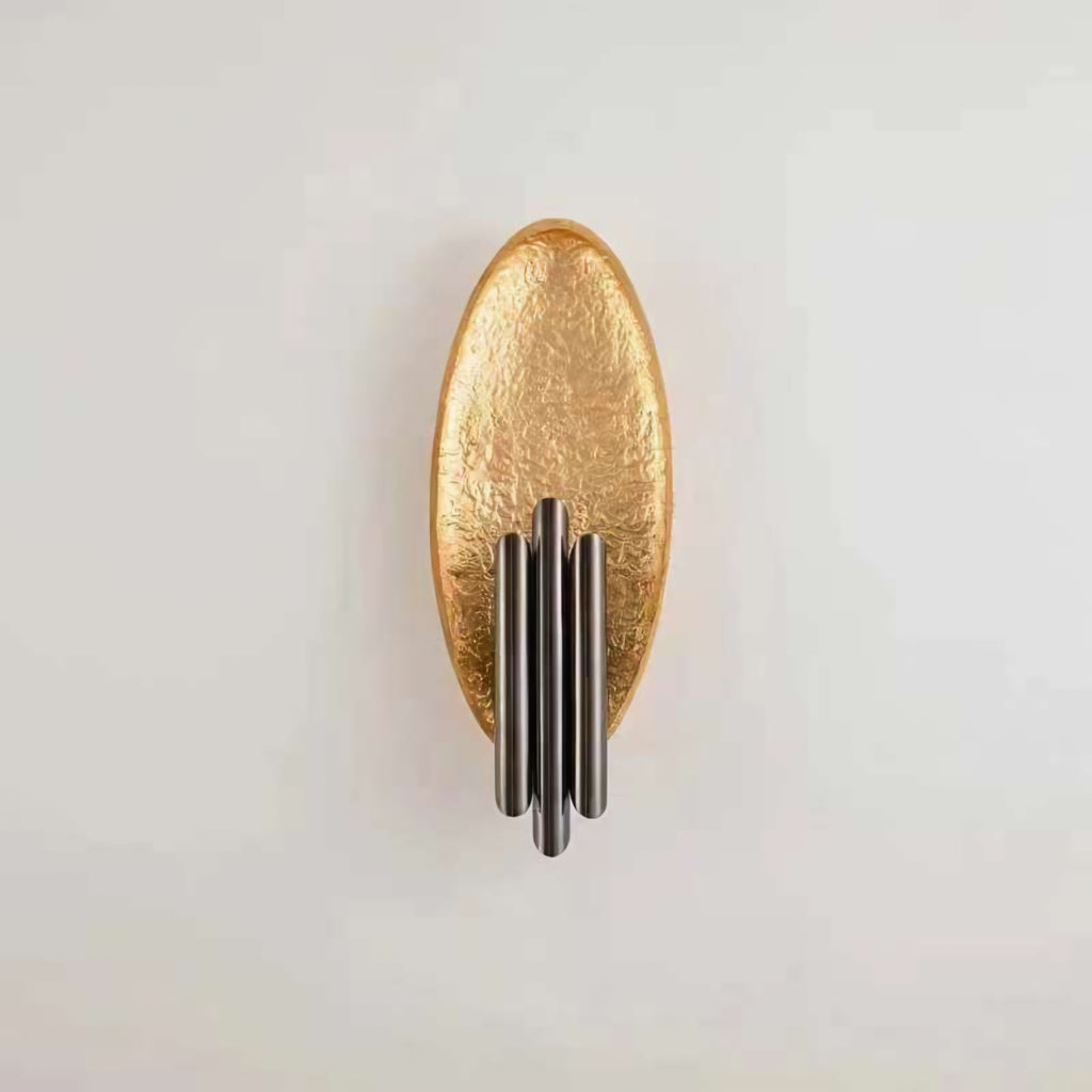 Elliptical Gold Leaf Wall Sconce (Black Accent)
