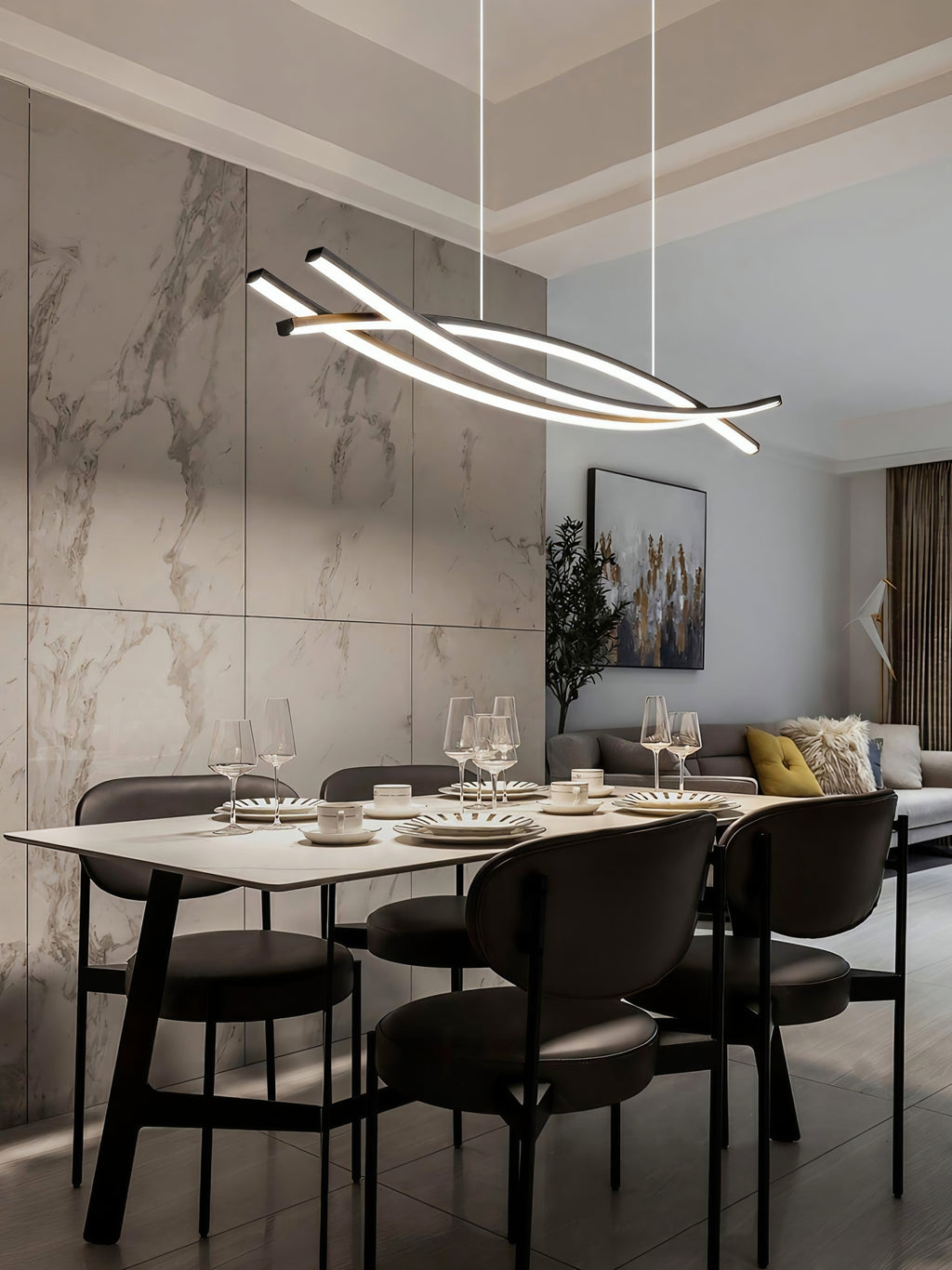 Wishbone Minimalist LED Chandelier – Black (L1200mm)