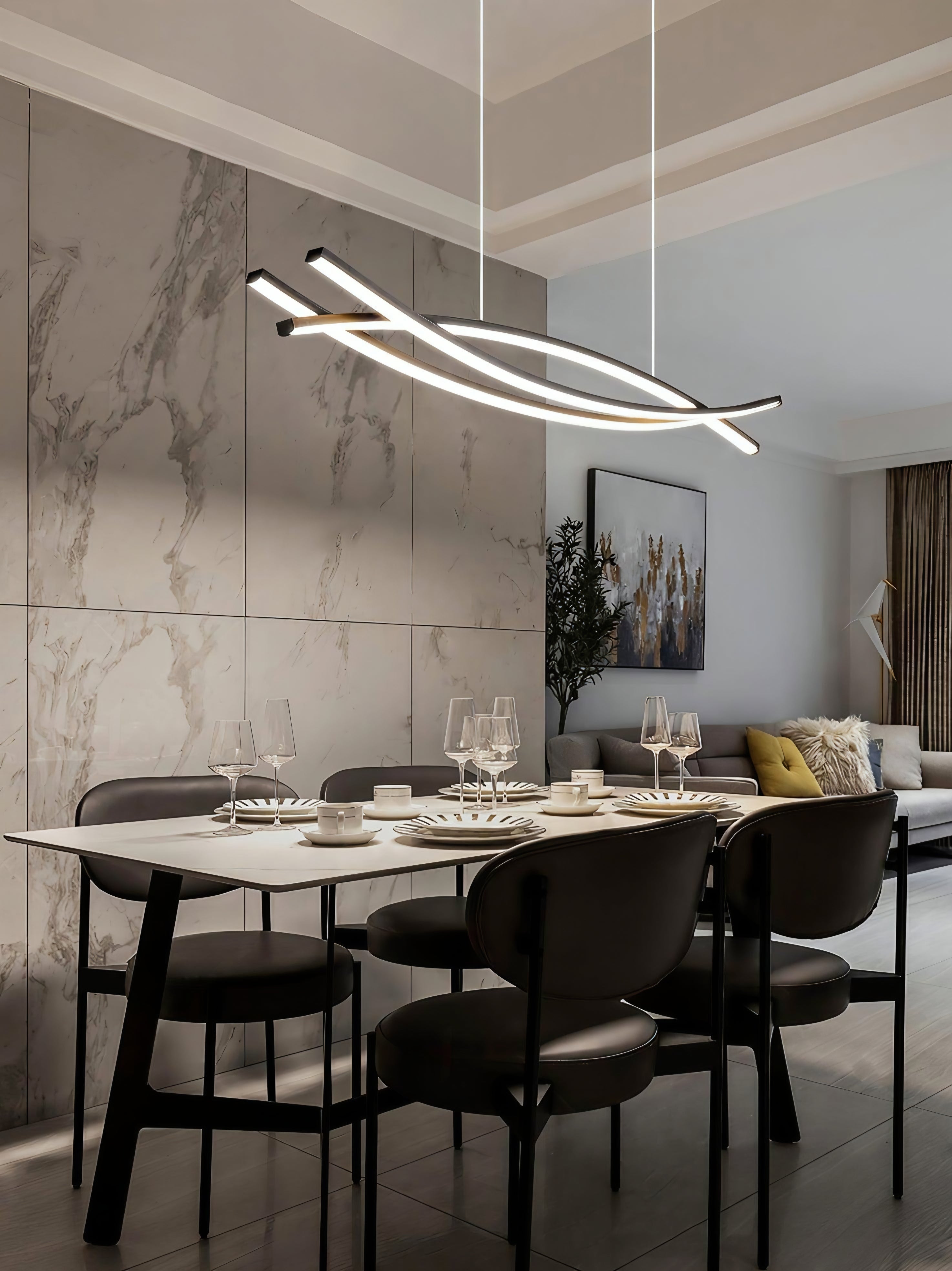 Wishbone Minimalist LED Chandelier – Black (L1200mm)