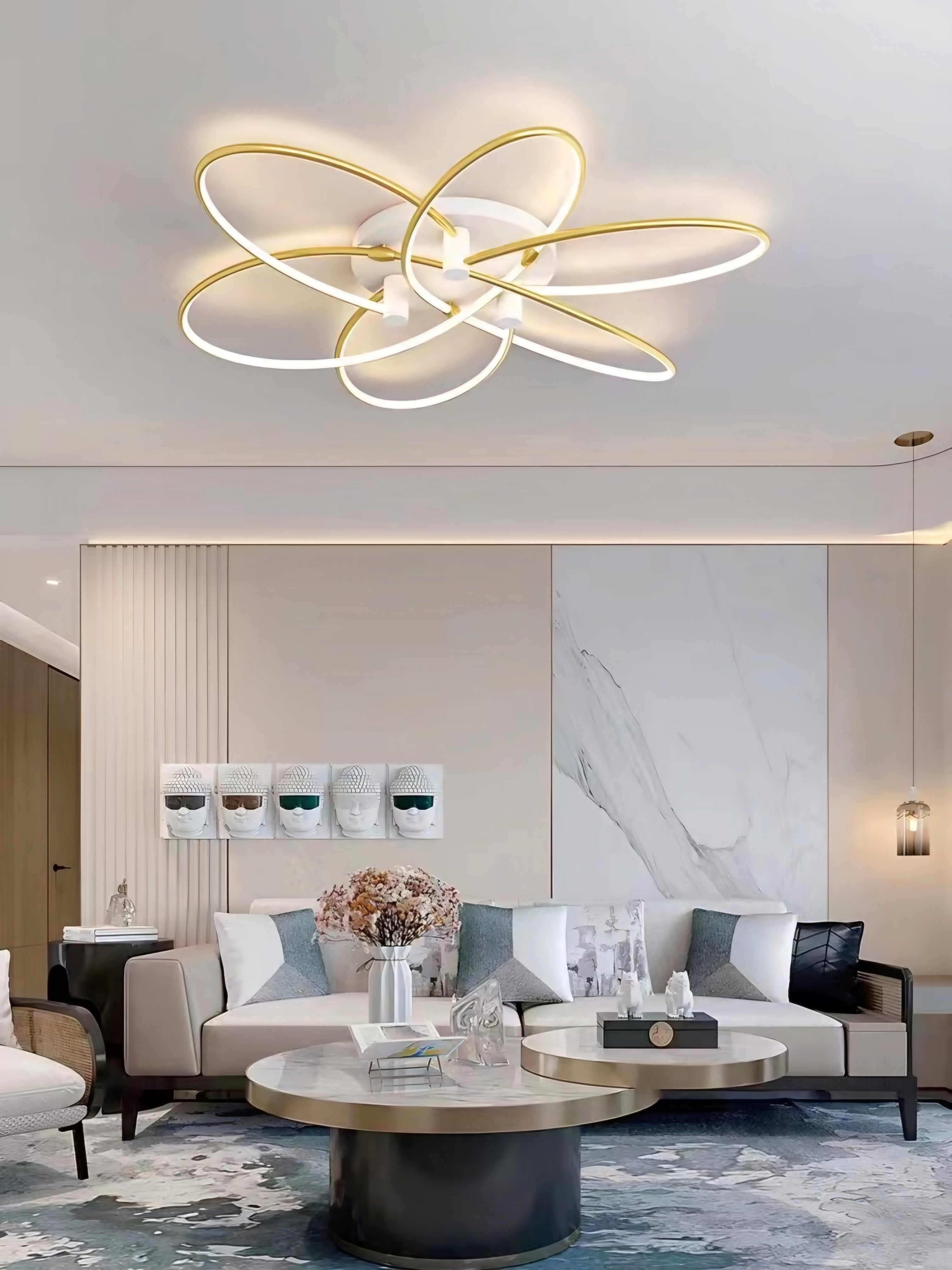 Minimalist 6-Ring LED Ceiling Flush Light – Gold/White (650mm)