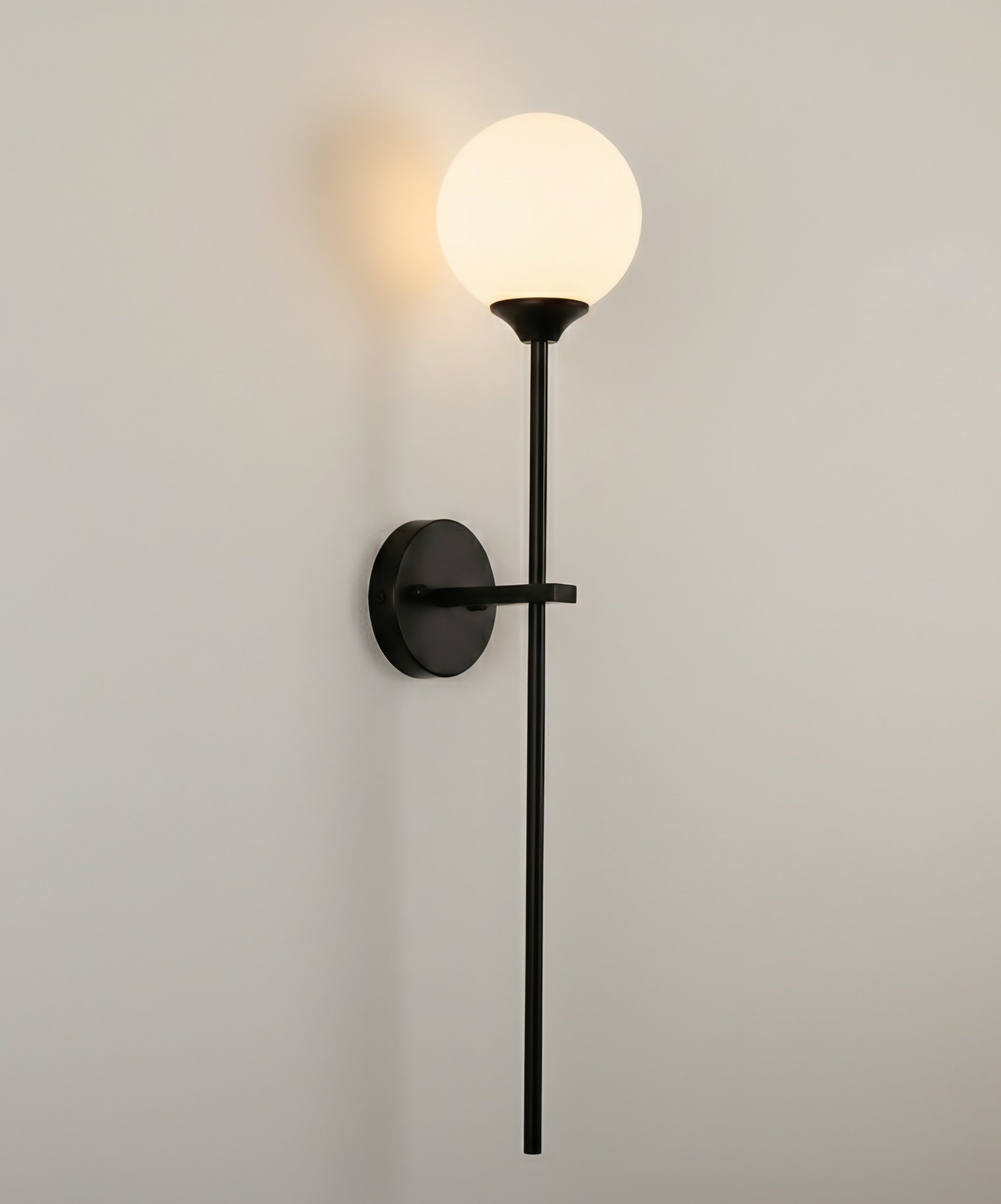 Moon Walker Nordic Wall Sconce – Black Base Glass Globe - F1636-BK