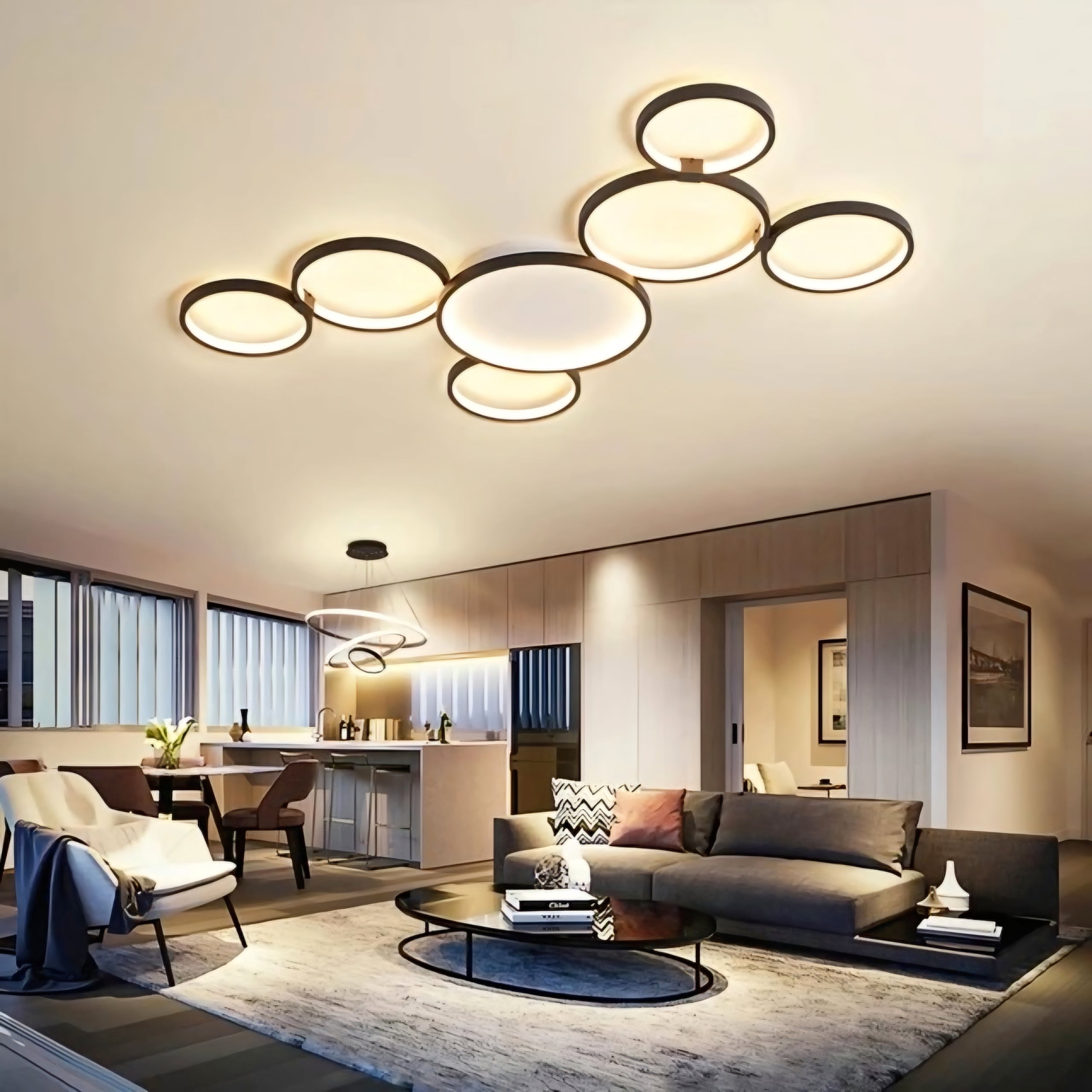 VONN Capella ModernLED 7 Rings Ceiling Flush Light – Black/White (L117 × W70 × H6cm)