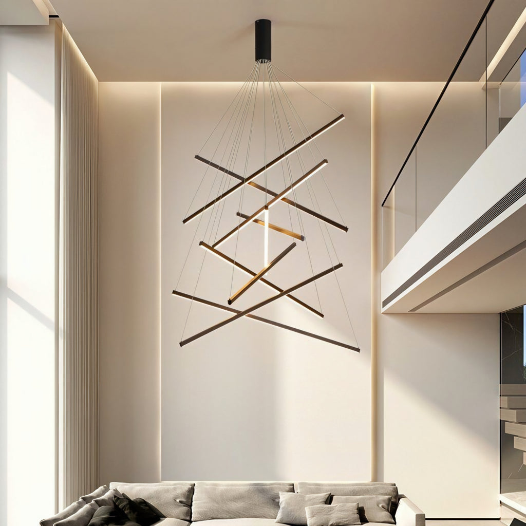 Black Sticks LED High Ceiling Luxury Chandelier - 9 × 120