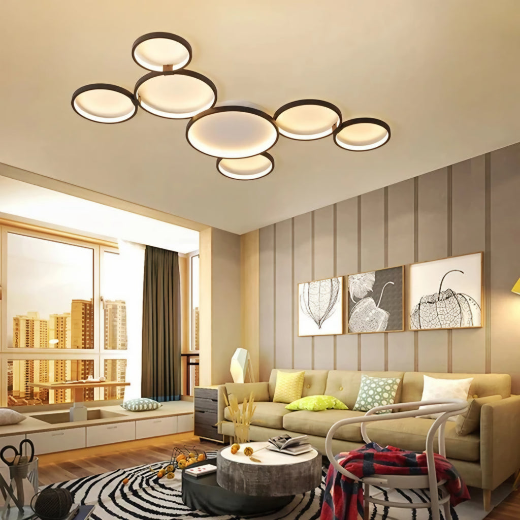 VONN Capella ModernLED 7 Rings Ceiling Flush Light – Black/White (L117 × W70 × H6cm)