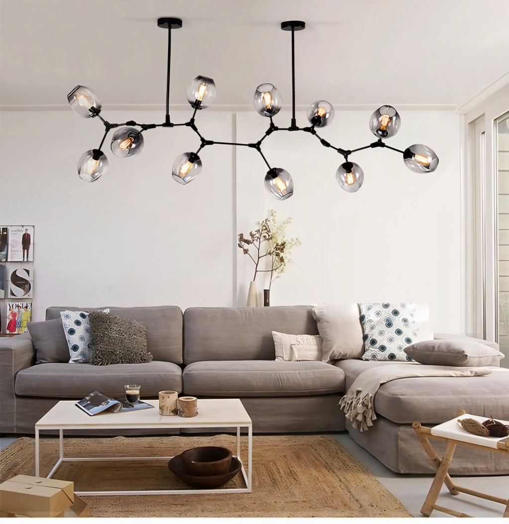 11 Heads Black / Smoke Glass Nordic Chandelier - L2230mm