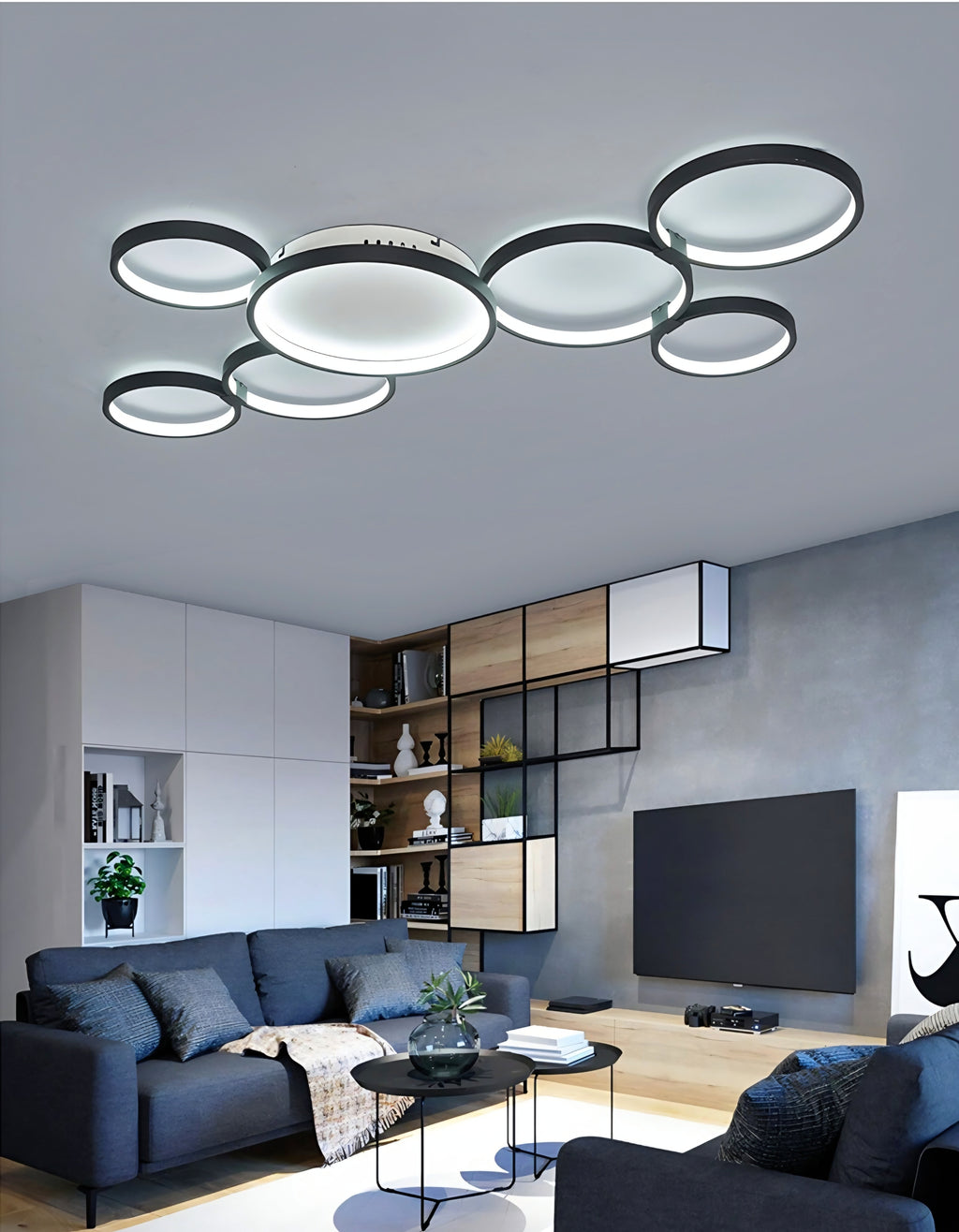 VONN Capella ModernLED 7 Rings Ceiling Flush Light – Black/White (L117 × W70 × H6cm)