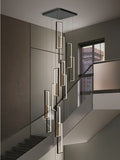 Modern Minimalist Large Rectangular (1000mm × 200mm) 12-Drop LED Staircase Chandelier – Black
