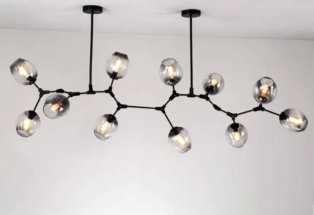 11 Heads Black / Smoke Glass Nordic Chandelier - L2230mm
