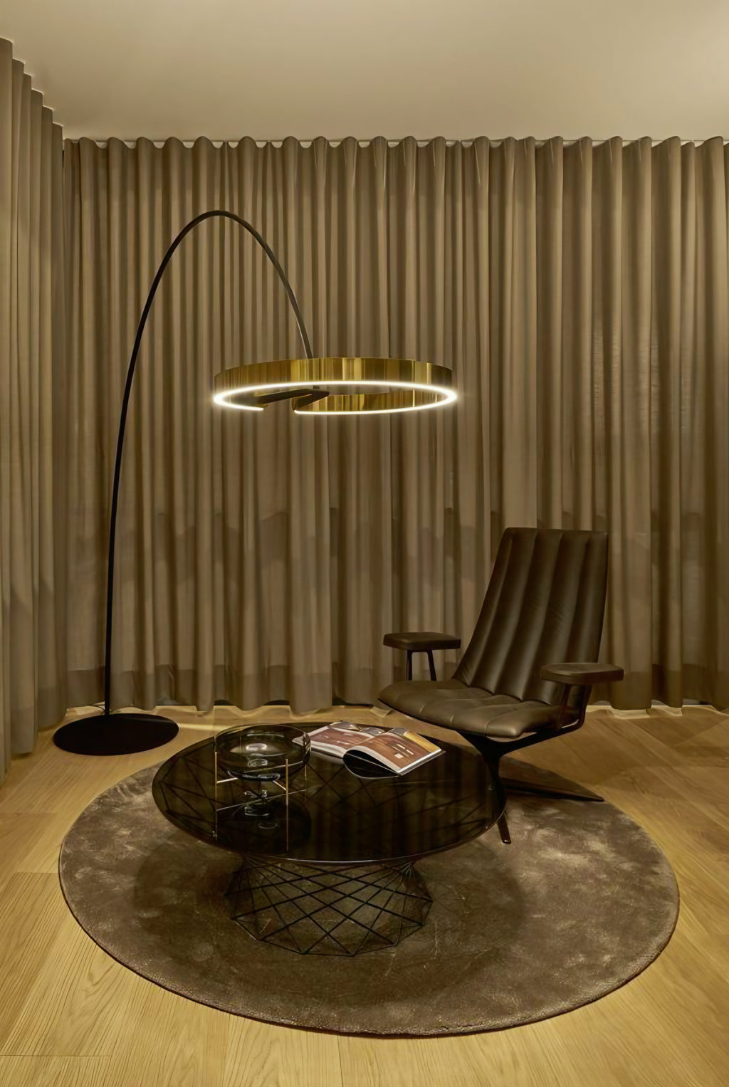 Modern Golden Ring Arc Floor Lamp- 600mm ring size