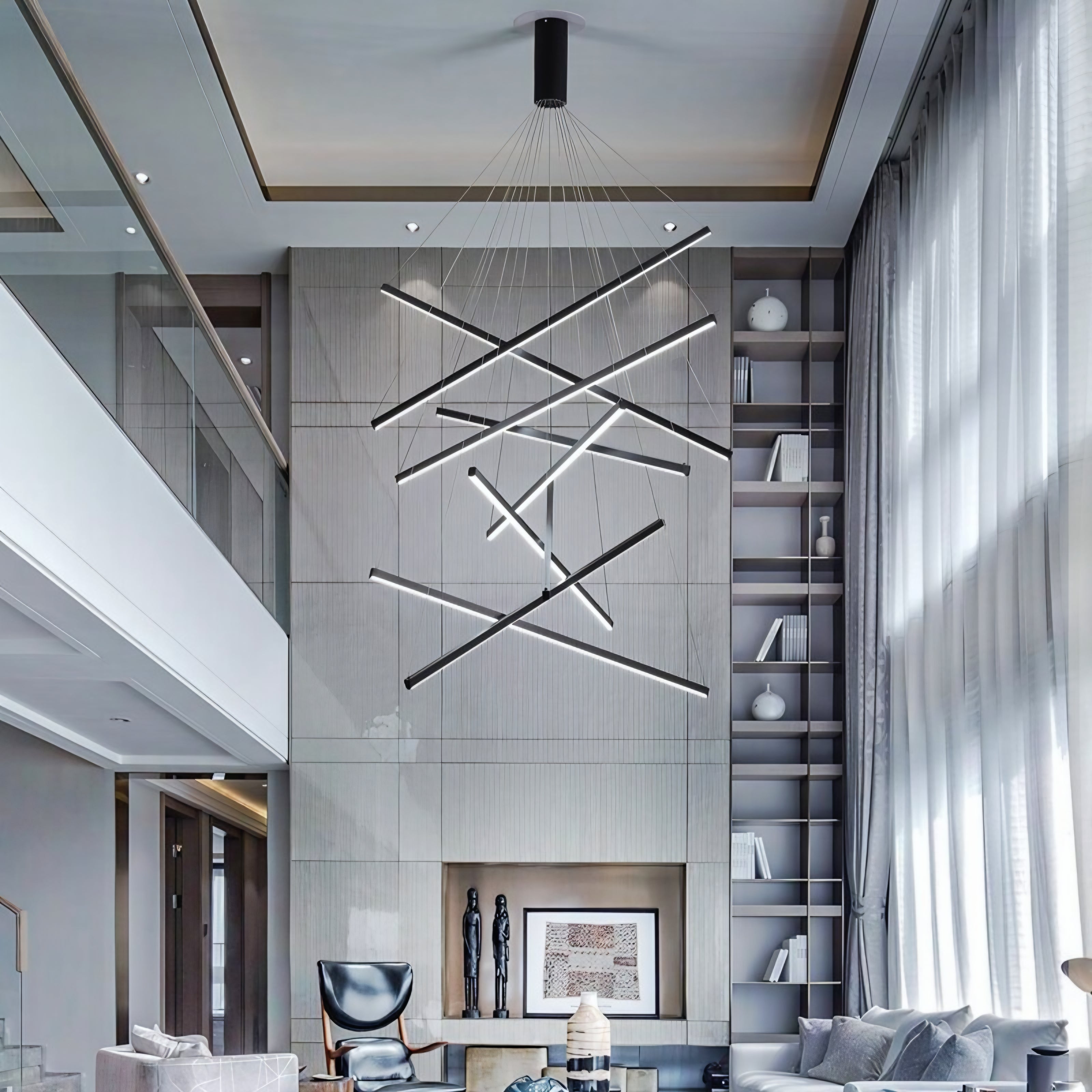 Black Sticks LED High Ceiling Luxury Chandelier - 9 × 120