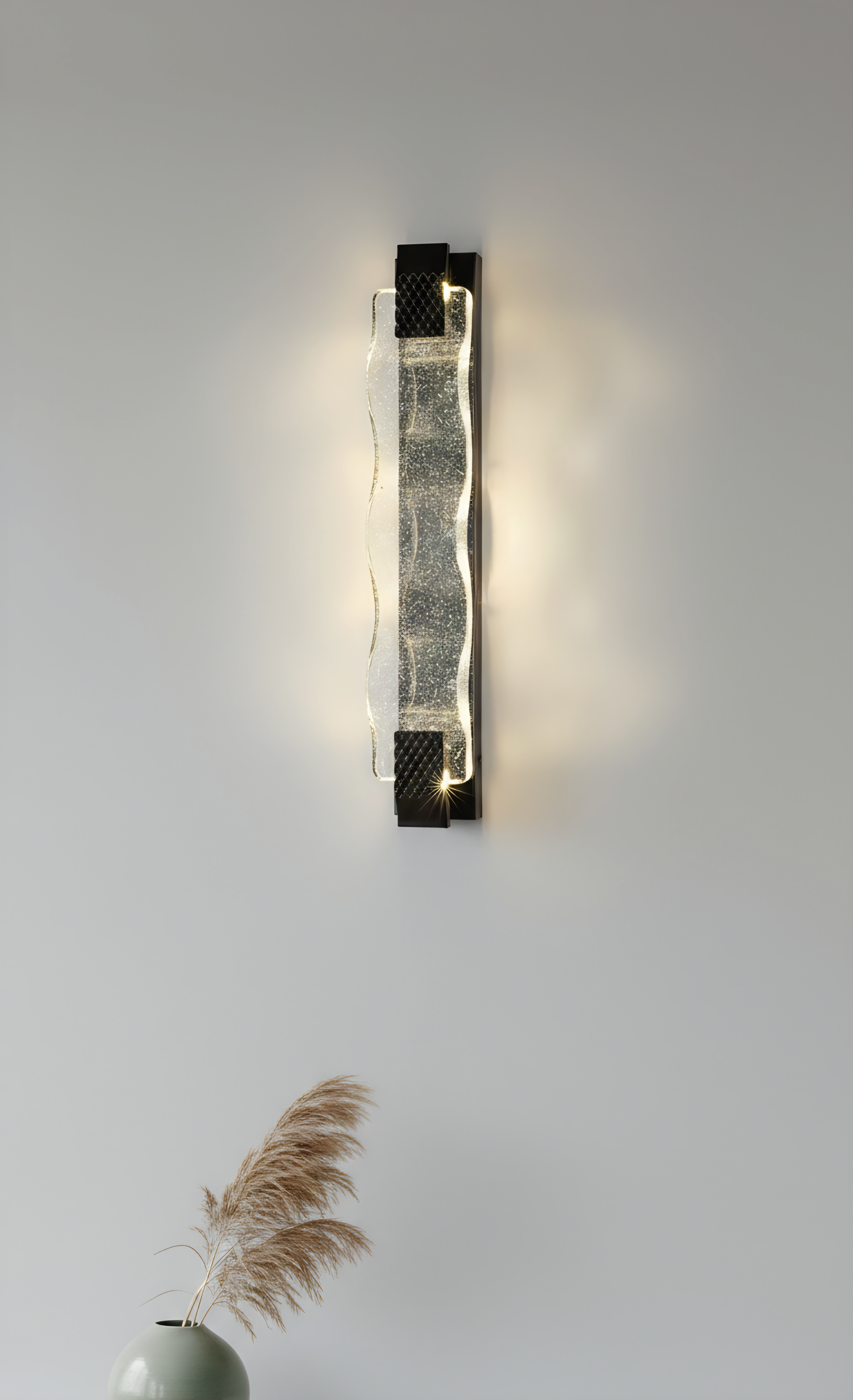 PM Wave-Shaped Crystal Stainless Steel Wall Lamp - F1709-600 BK