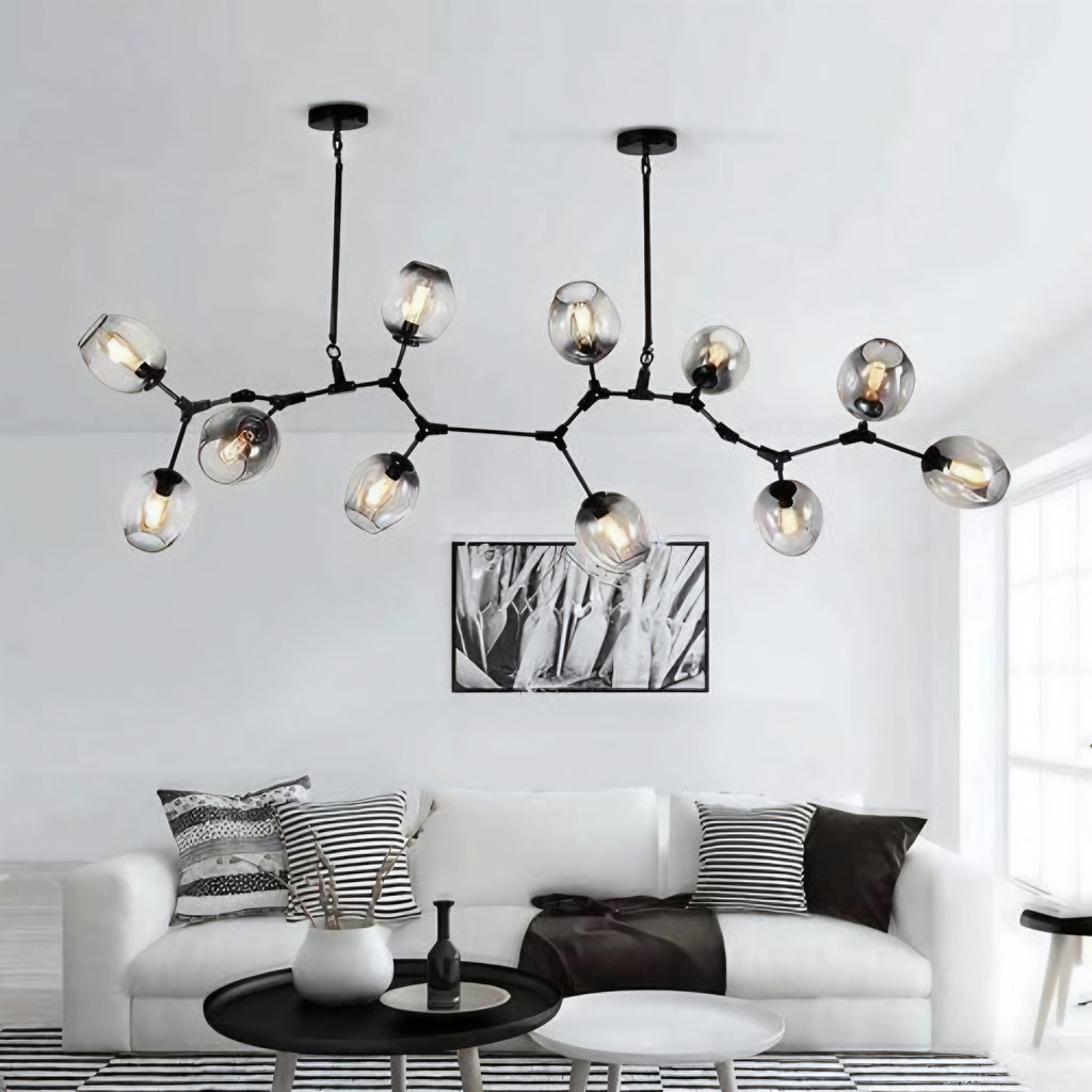 11 Heads Black / Smoke Glass Nordic Chandelier - L2230mm