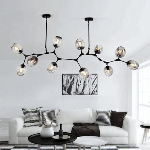 11 Heads Black / Smoke Glass Nordic Chandelier - L2230mm