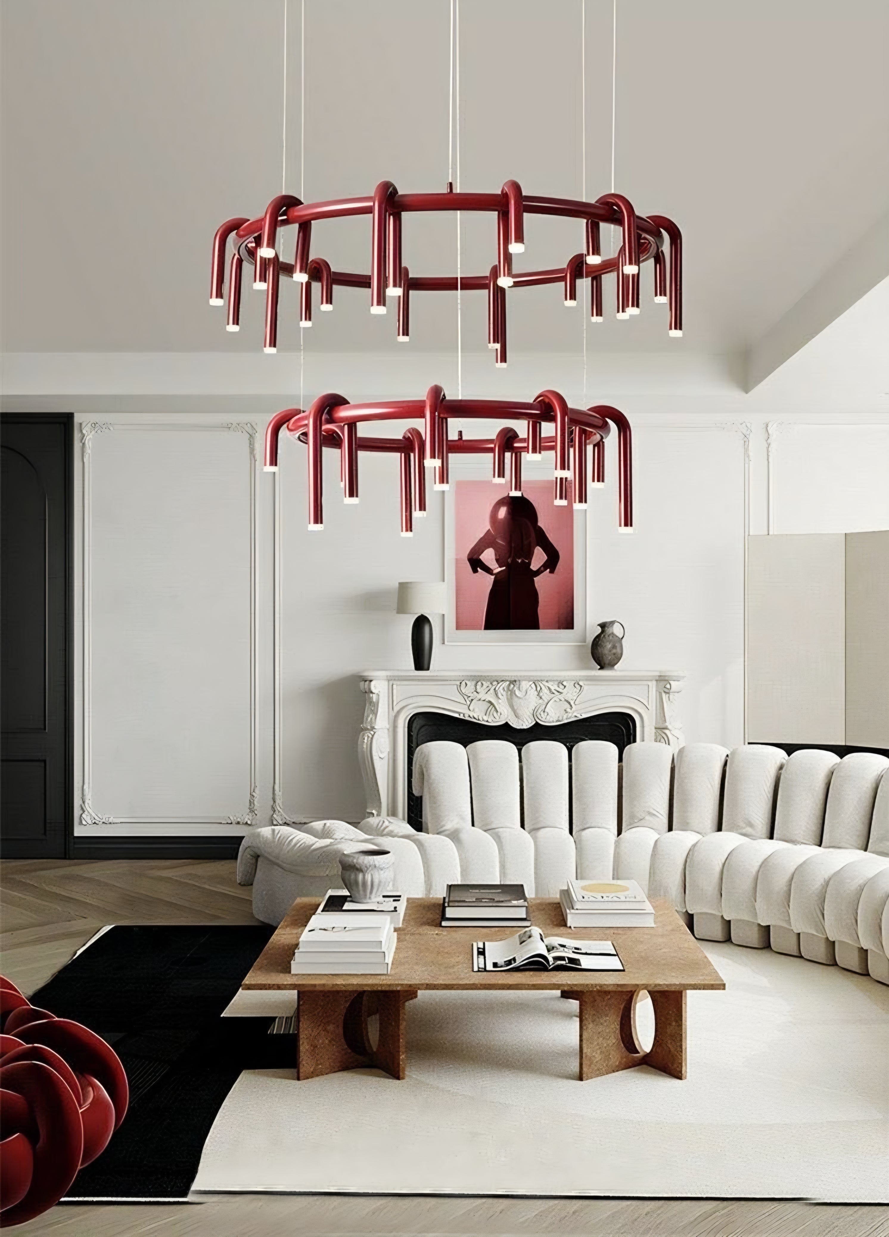 Modern Nordic U-Shaped Tube LED Chandelier – Red (110cm + 80cm + 60cm)