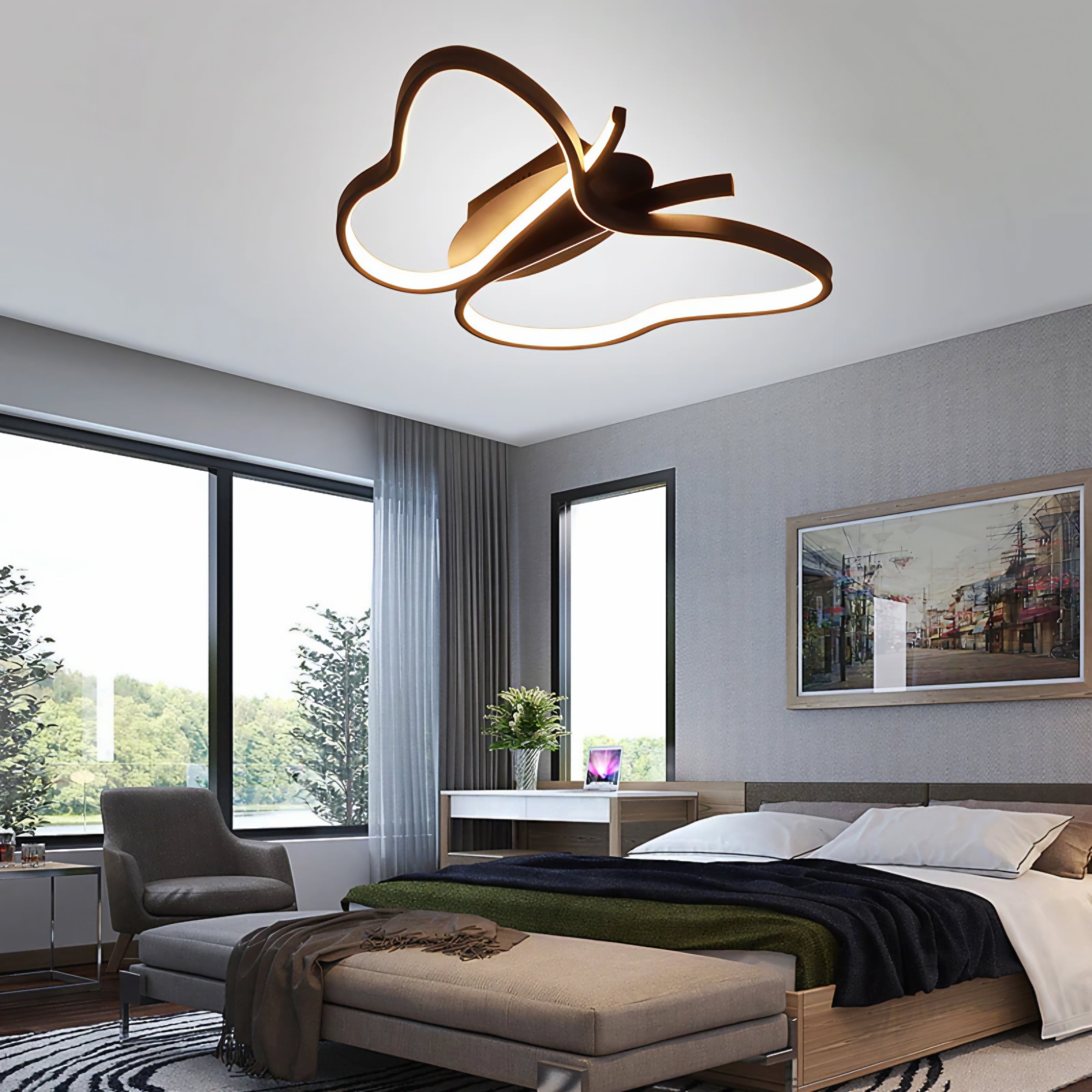 Modern LED Butterfly Ceiling Flush Light – Black (400mm)