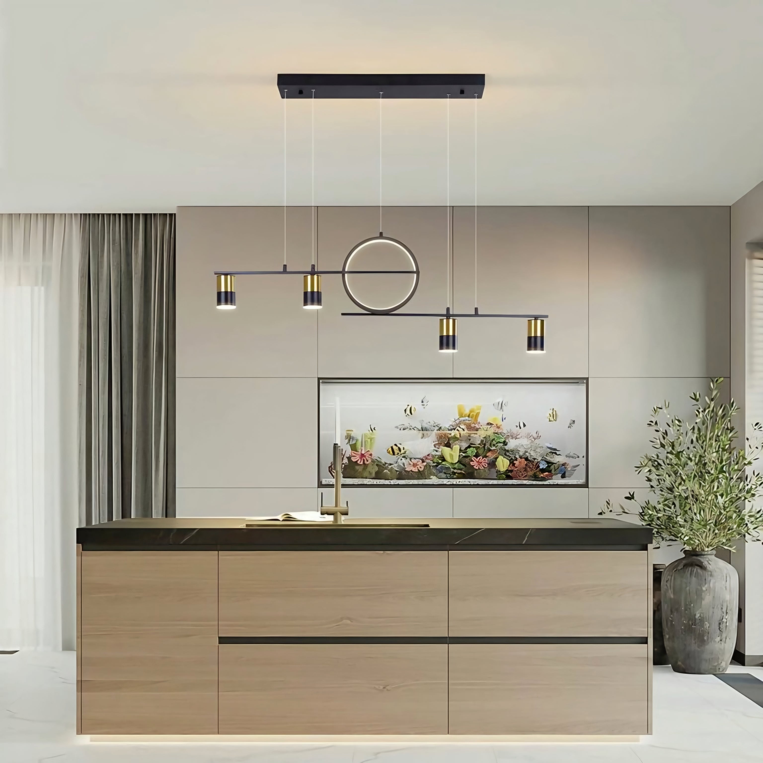 4 Heads Linear Pendant Light – Black/Gold (L900mm)
