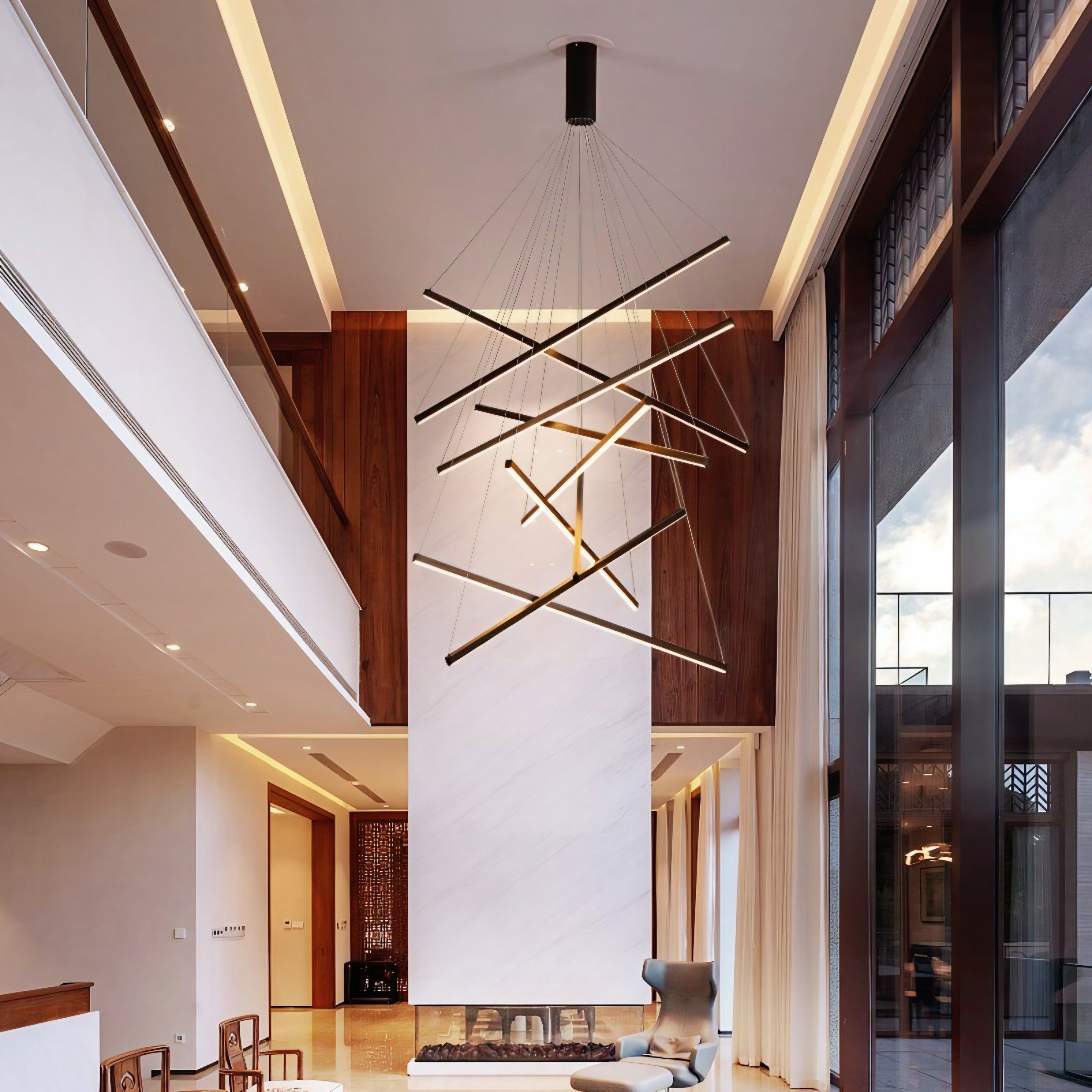 Black Sticks LED High Ceiling Luxury Chandelier - 9 × 120